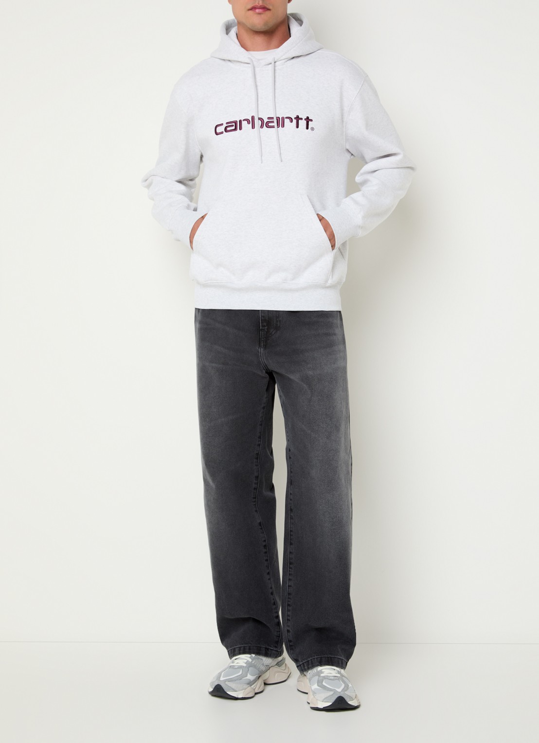 Carhartt WIP Hoodie met logoborduring - voorkant 3 grijsmele