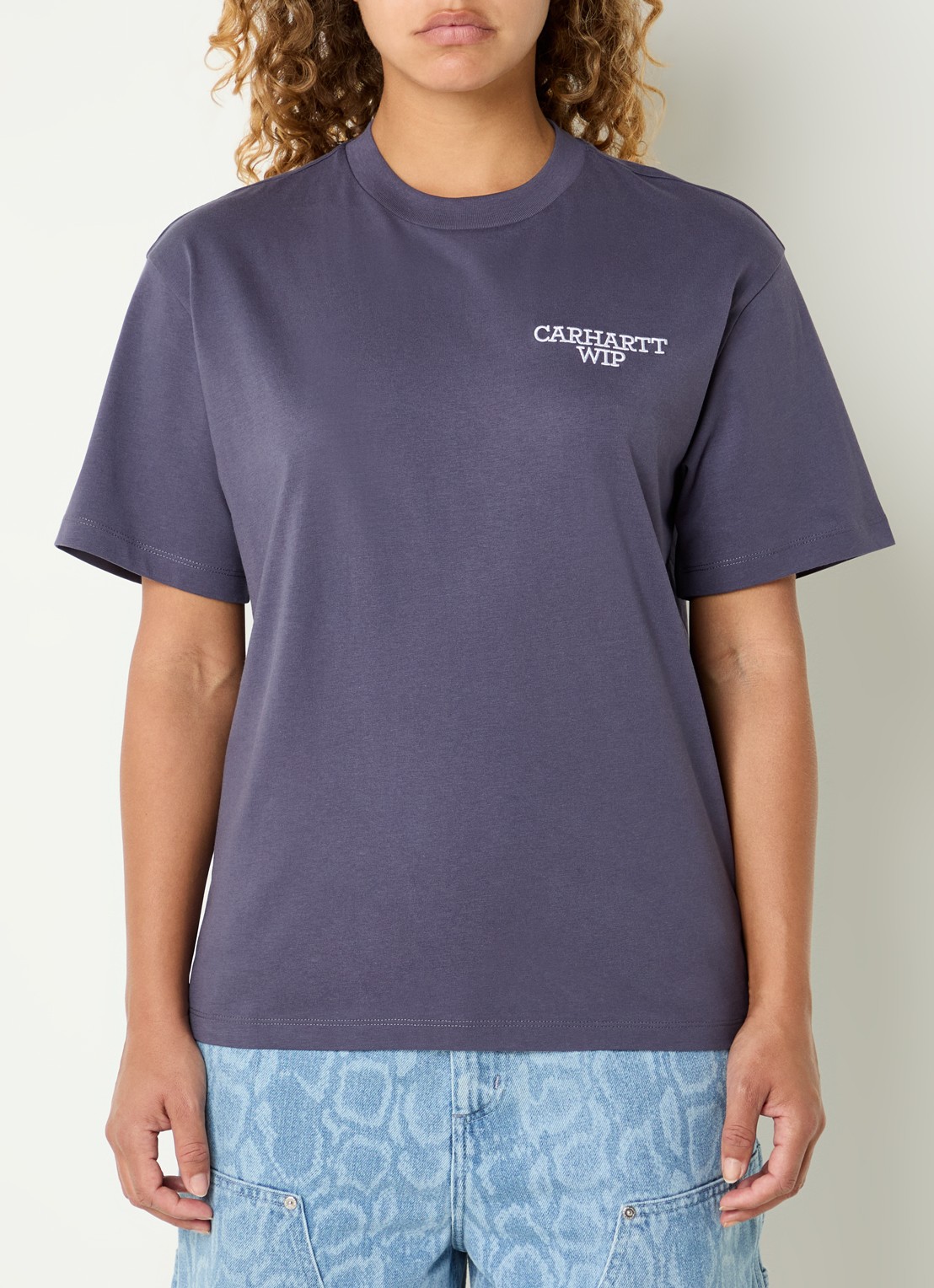 Carhartt WIP Huggin Cats T-shirt met logoborduring en backprint - achterkant taupe