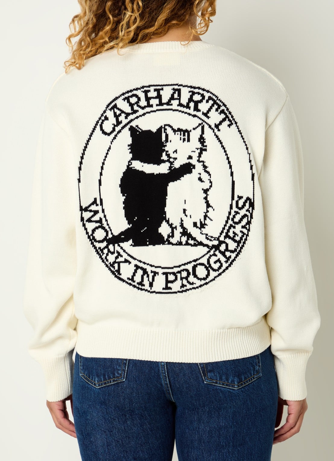 Carhartt WIP Hugging Cats fijngebreide trui met ingebreide print - detail 2 gebroken wit