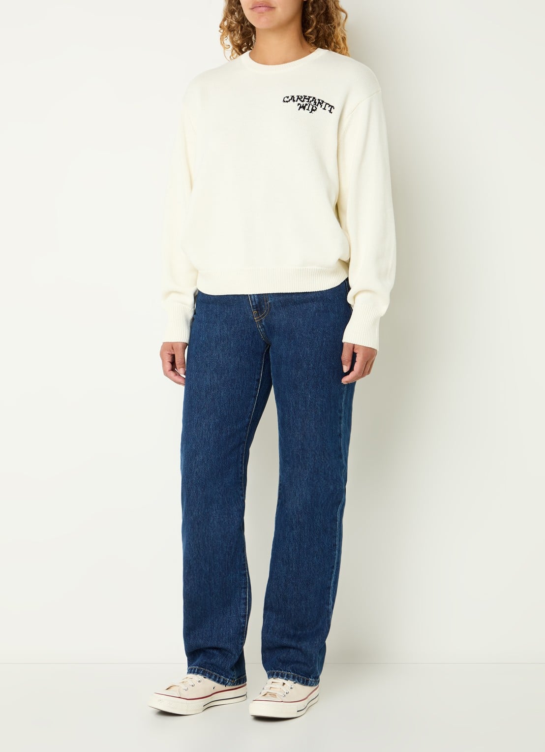 Carhartt WIP Hugging Cats fijngebreide trui met ingebreide print - voorkant 4 gebroken wit