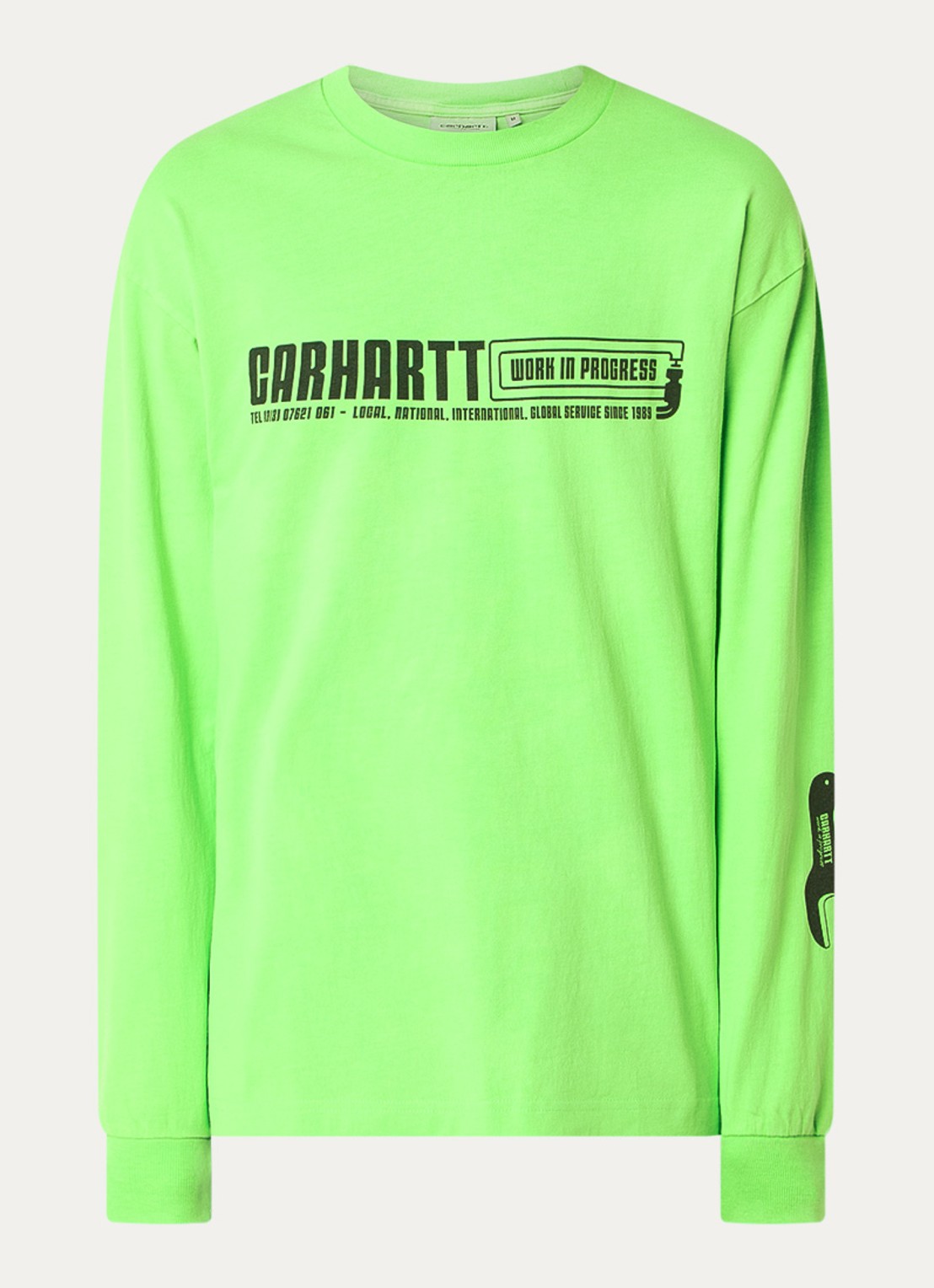 Carhartt WIP Industry T-shirt van  katoen met logo- en backprint  - voorkant 2 felgroen