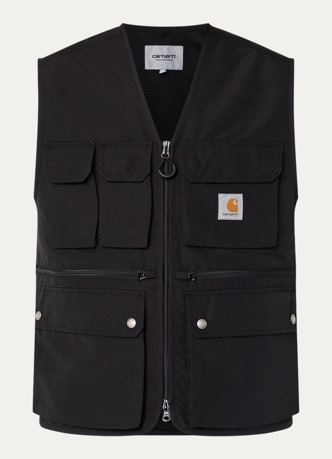 Carhartt WIP Irwin bodywarmer met opgestikte zakken en logo - voorkant zwart