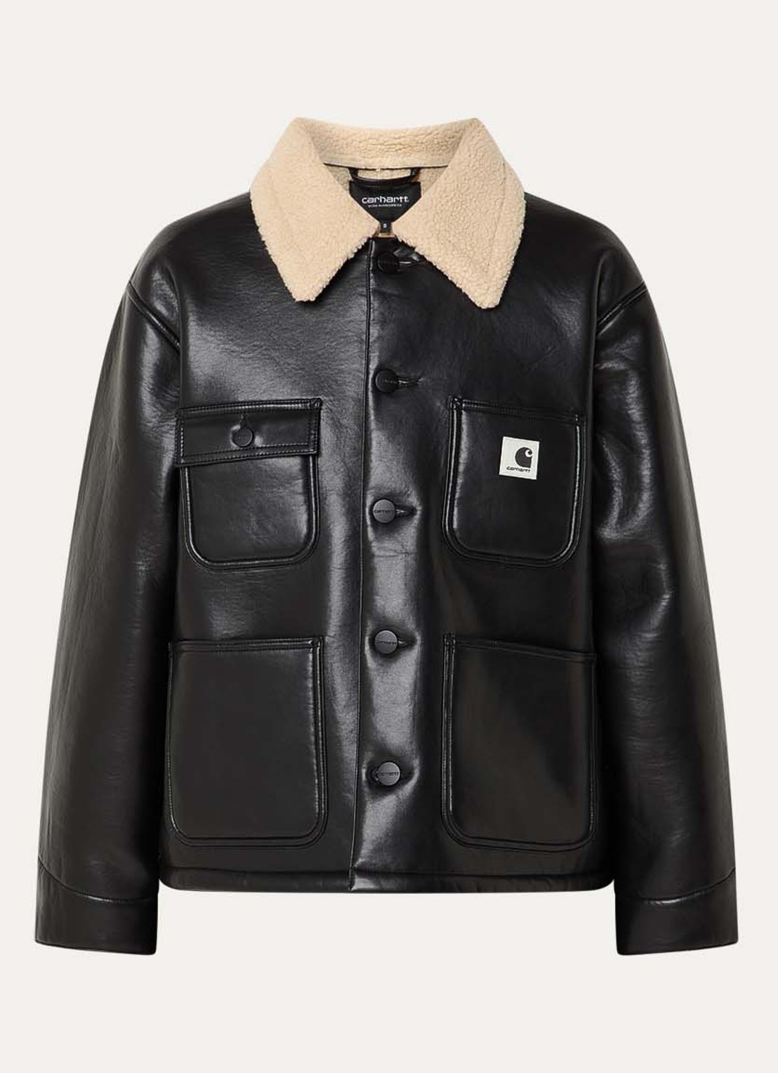 Carhartt WIP Jack van imitatieleer met opgestikte zakken - voorkant 3 zwart