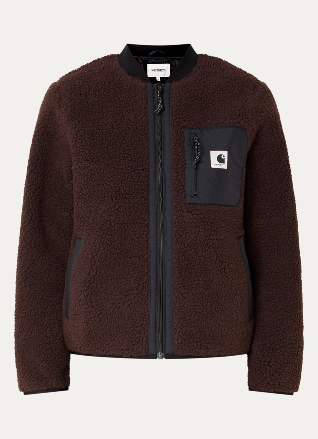 Carhartt WIP Jack van teddy met steekzakken - voorkant donkerbruin