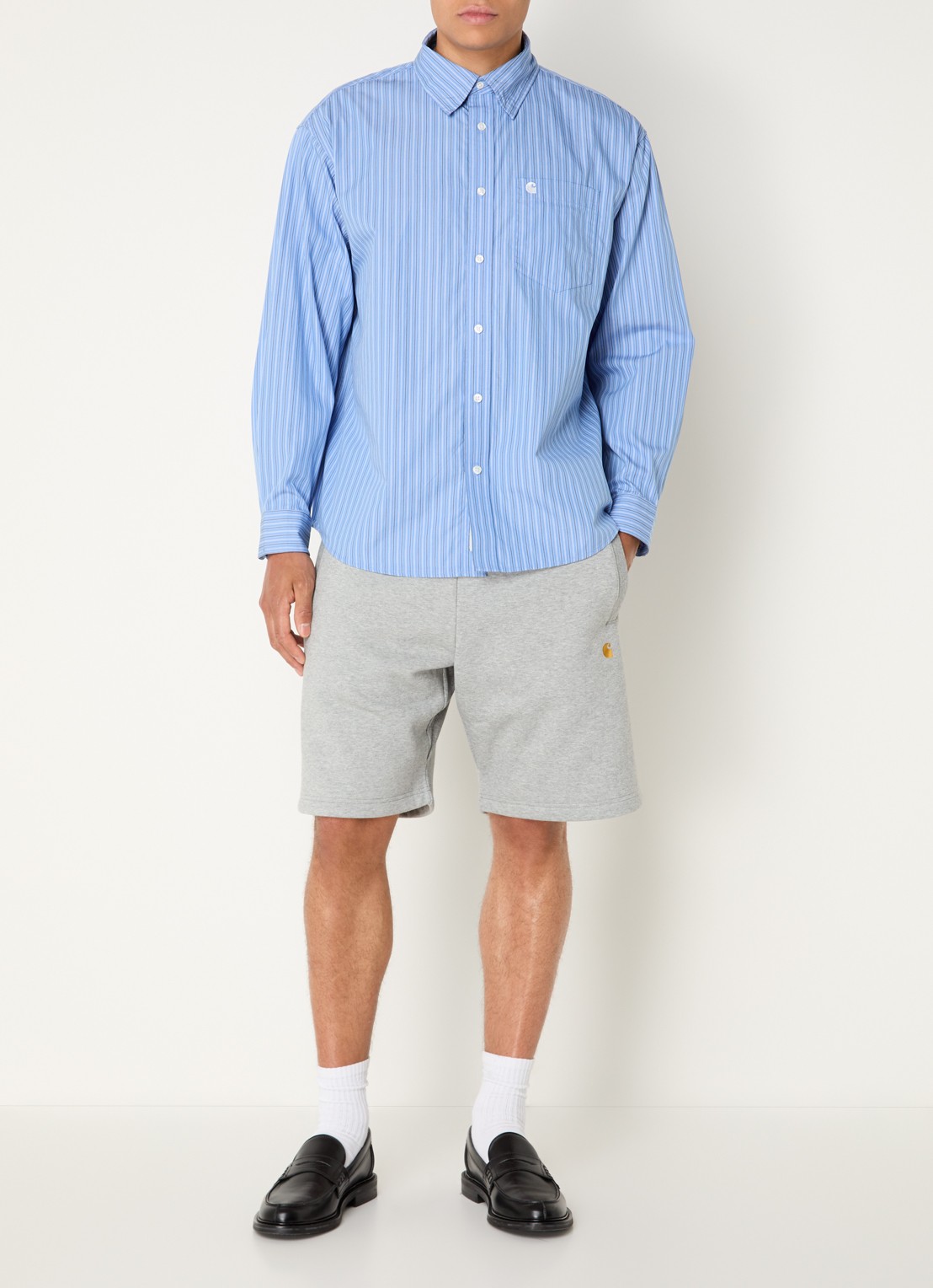 Carhartt WIP Keene regular fit overhemd met streepprint - voorkant 4 blauw