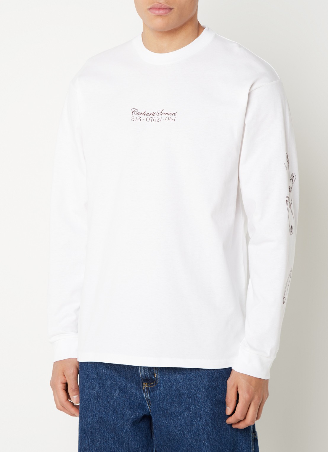 Carhartt WIP Longsleeve met logo- en backprint - achterkant 4 wit