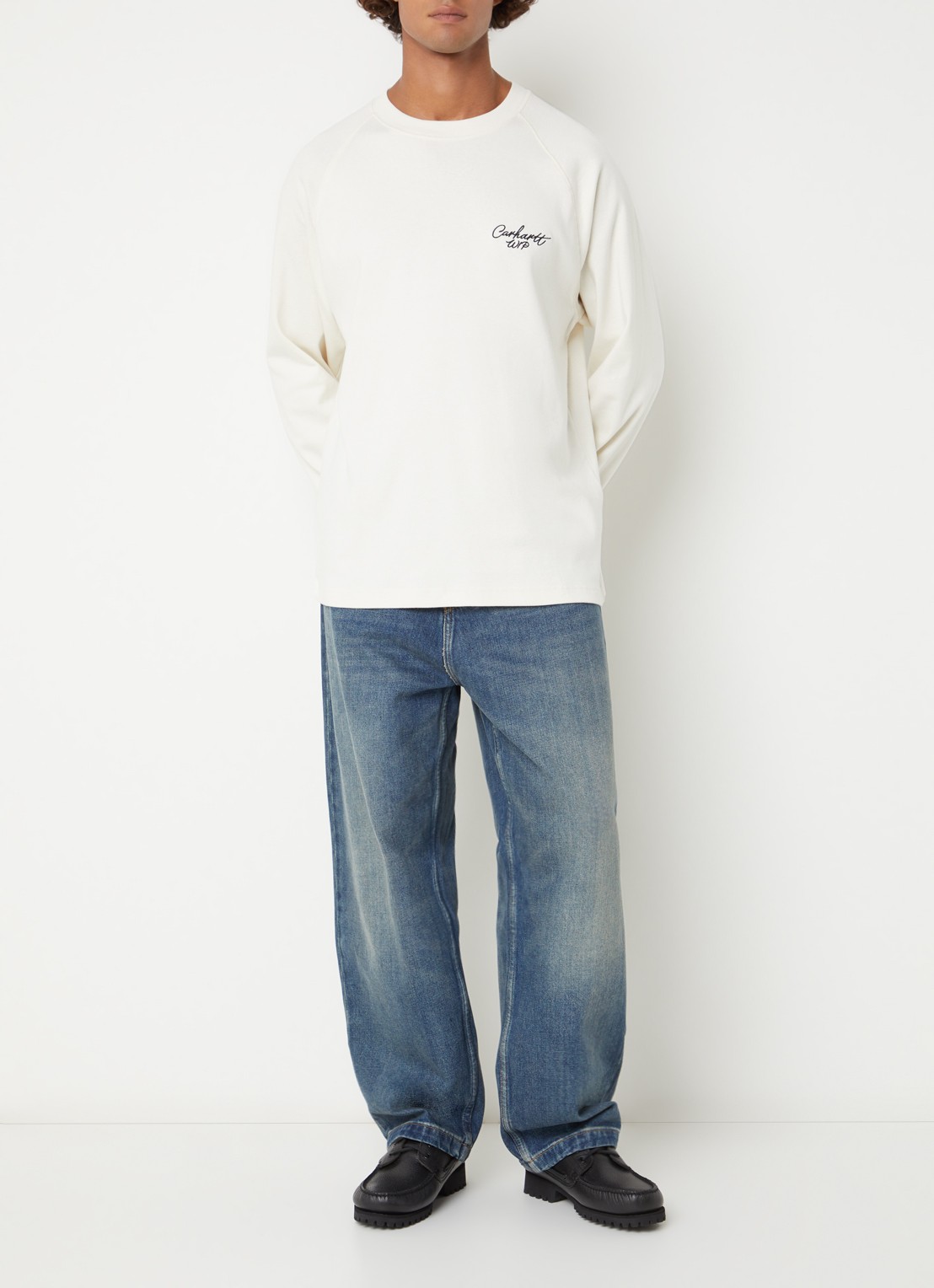 Carhartt WIP Longsleeve met logoborduring - voorkant 3 zwart