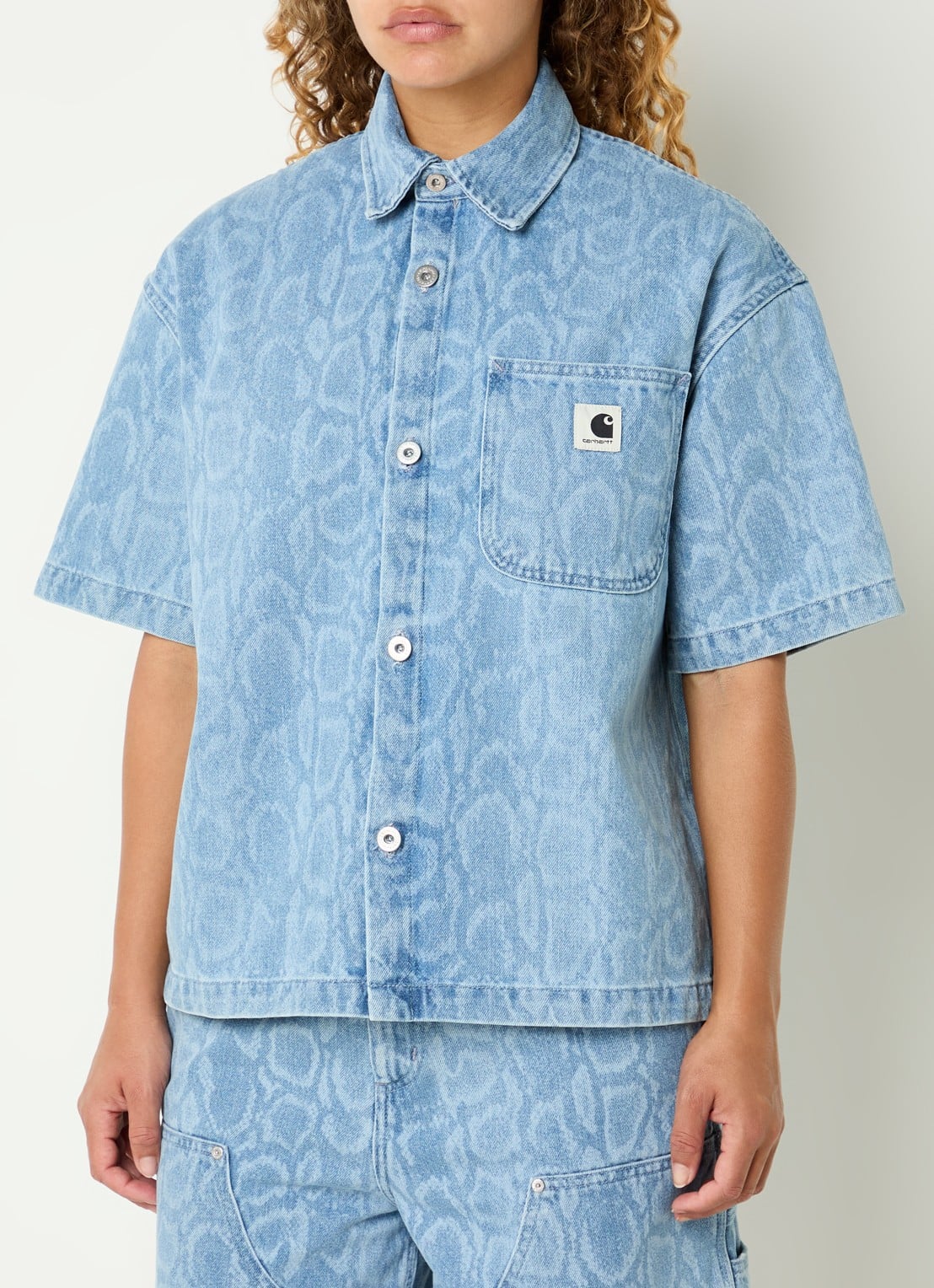 Carhartt WIP Lovilia blouse van denim met print - detail 3 blauwgrijs