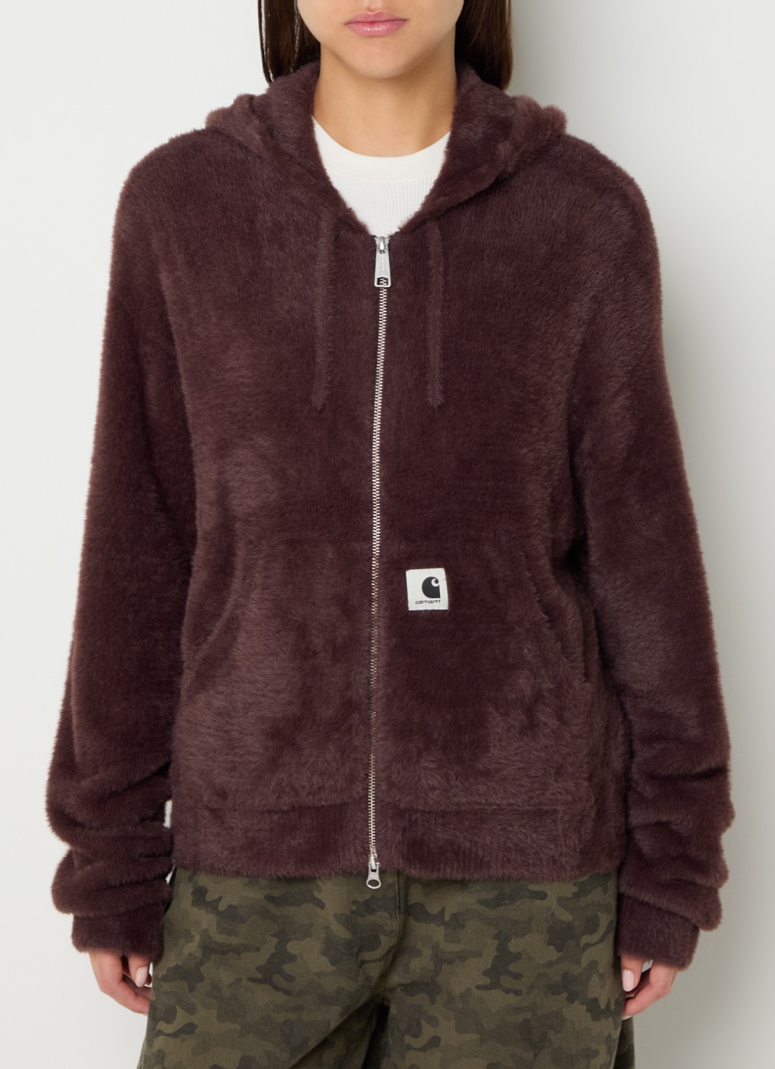Carhartt WIP Maine sweatvest van imitatiebont - detail kastanjebruin
