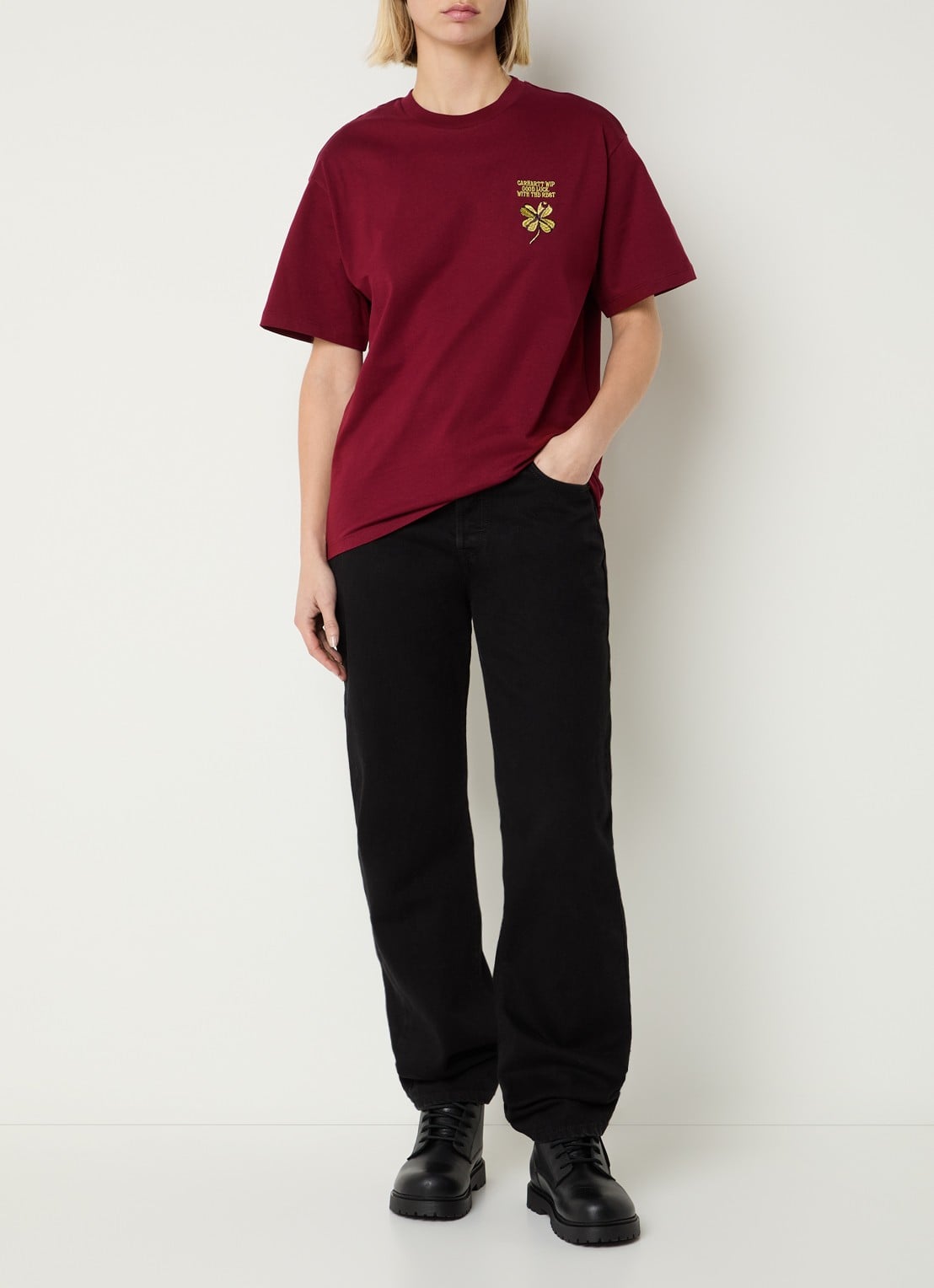 Carhartt WIP Marsala T-shirt met logoborduring - voorkant 2 donkerrood