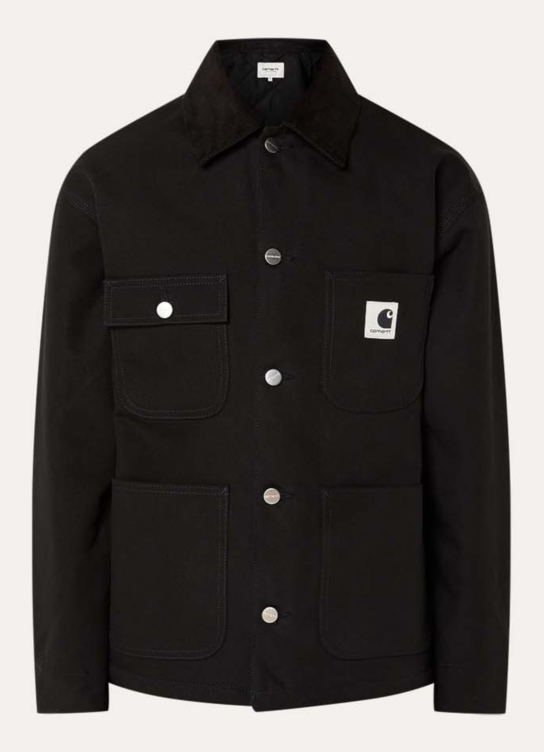 Carhartt WIP Michigan jack met opgestikte zakken en logo - voorkant 2 zwart
