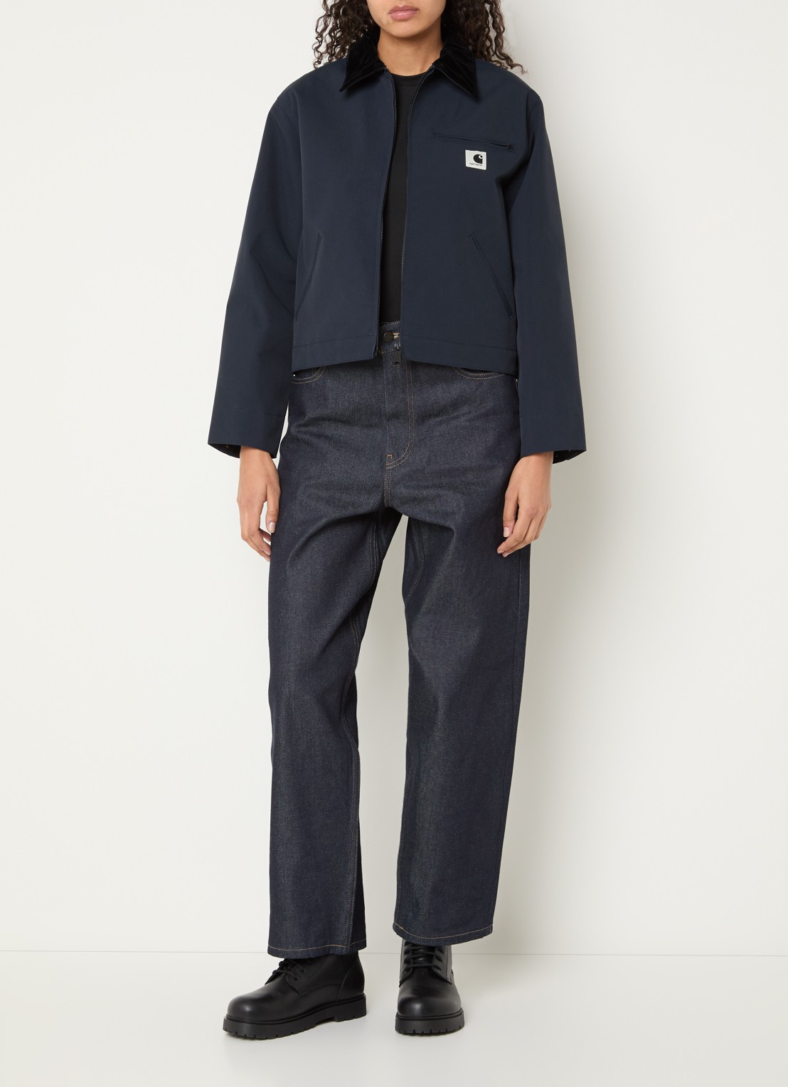 Carhartt WIP Newkirk jack met logo steekzakken - voorkant 4 donkerblauw