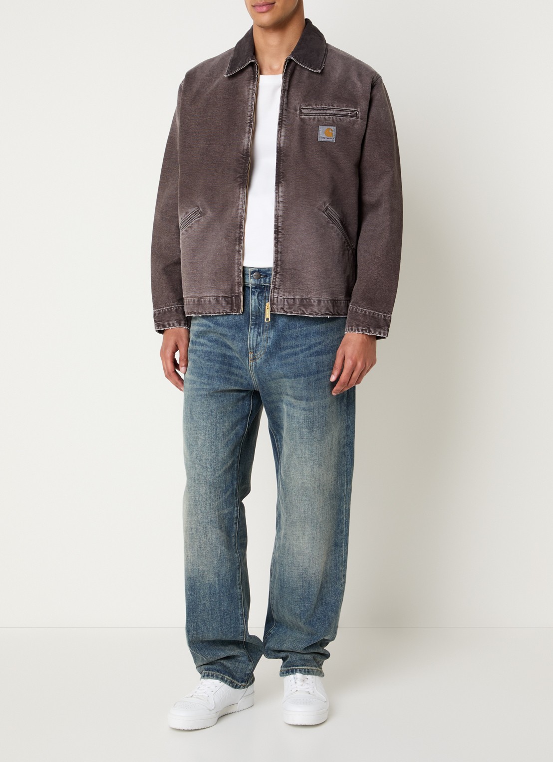 Carhartt WIP OG Detroit barn jack van denim met paspelzakken en gekleurde wassing - voorkant 2 middengrijs