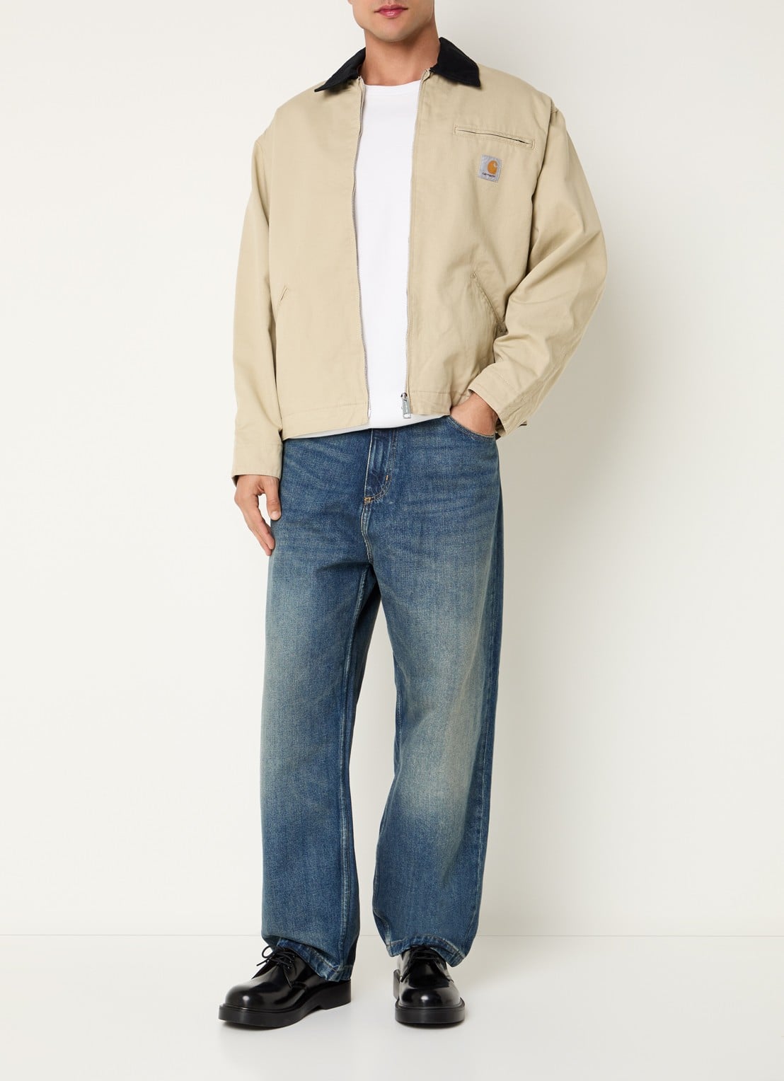 Carhartt WIP OG Detroit jack met logo en steekzakken - voorkant 4 vanillegeel