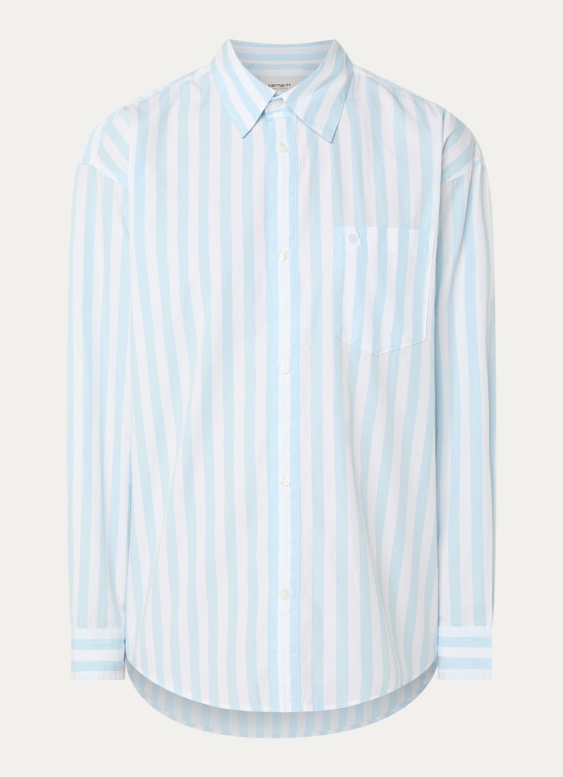 Carhartt WIP Overshirt met streepprint en borstzak - voorkant lichtblauw