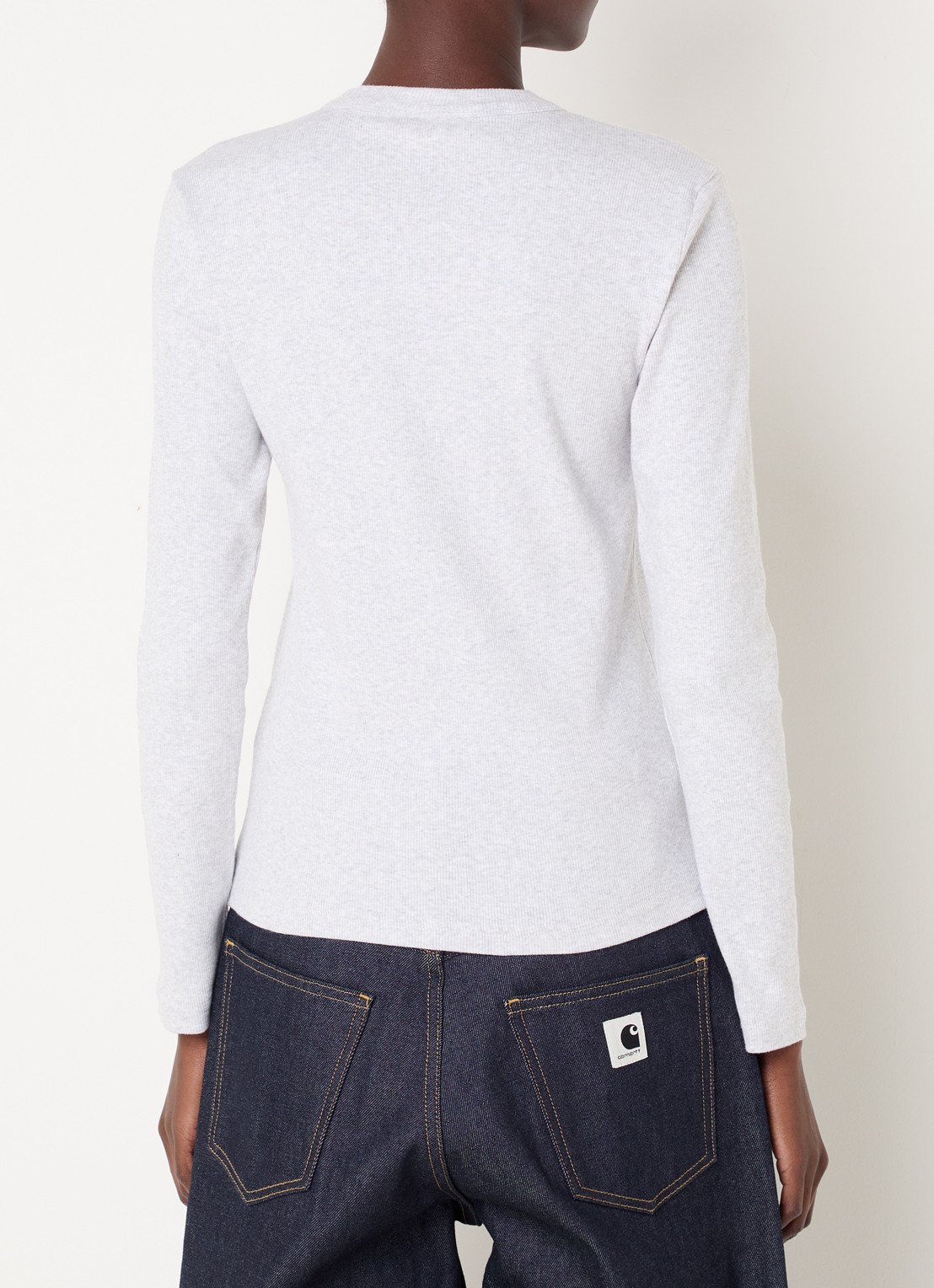Carhartt WIP Philipa longsleeve met ribstructuur en logoborduring - achterkant grijs