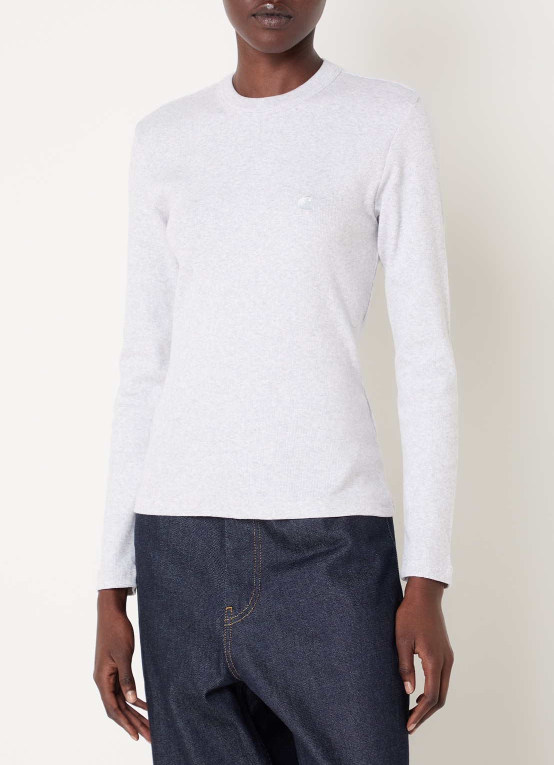 Carhartt WIP Philipa longsleeve met ribstructuur en logoborduring - detail 2 grijs