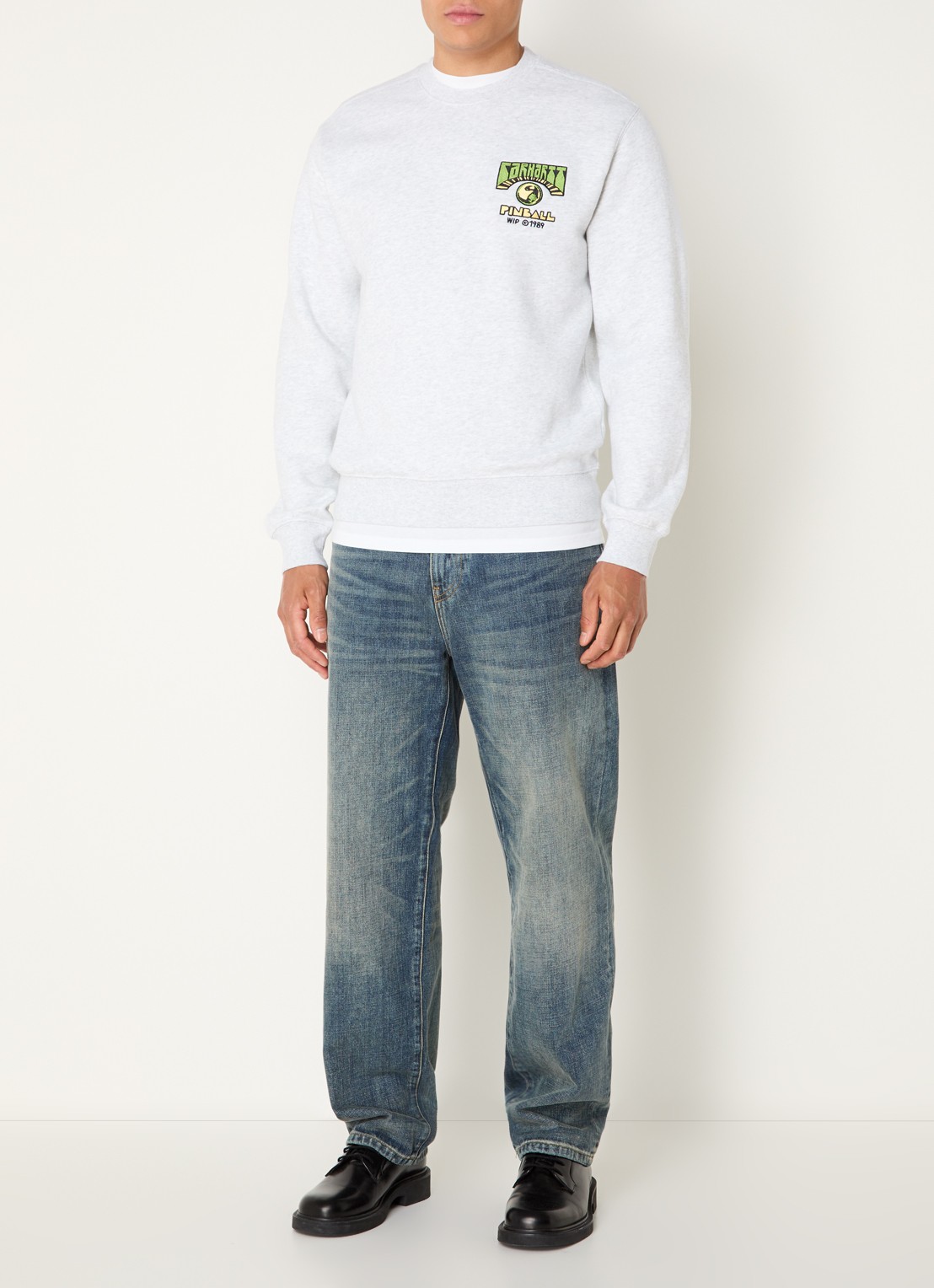 Carhartt WIP Pinball sweater met logoborduring - voorkant 3 grijs