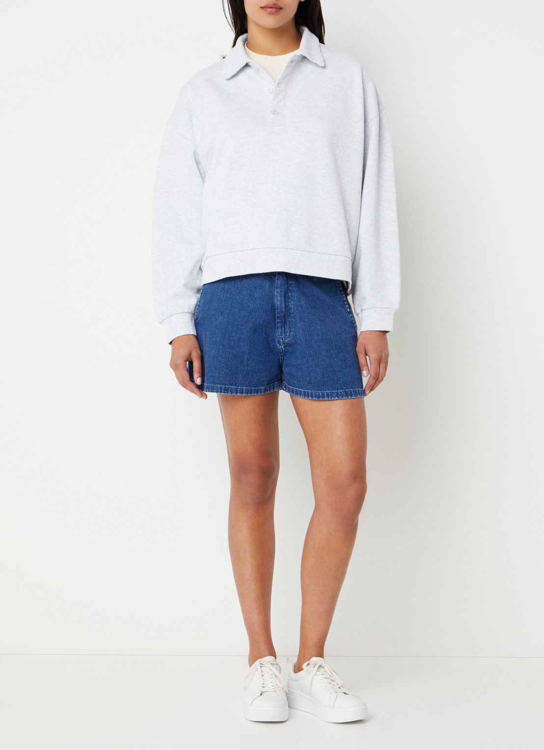 Carhartt WIP Regular fit polo met logo - voorkant 4 grijsmele