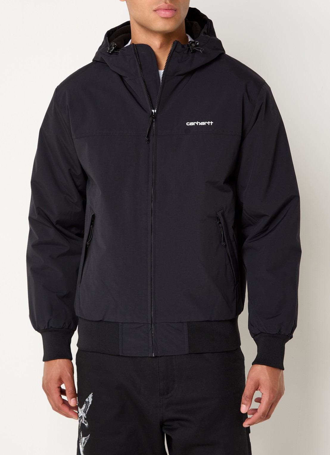 Carhartt WIP Sail windjack met capuchon en fleece voering - detail 2 zwart
