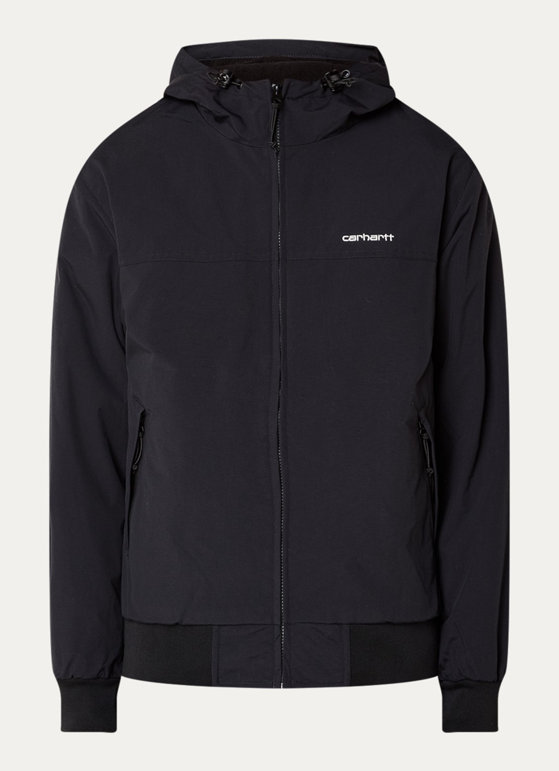 Carhartt WIP Sail windjack met capuchon en fleece voering - voorkant 3 zwart