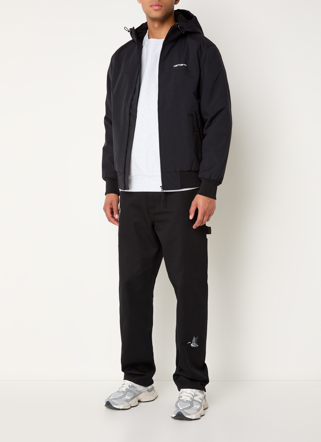 Carhartt WIP Sail windjack met capuchon en fleece voering - voorkant 4 zwart