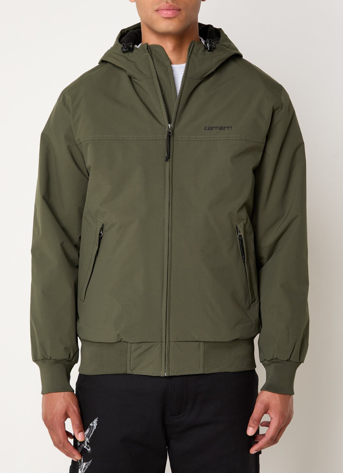 Carhartt WIP Sail windjack met capuchon en fleece voering - detail legergroen