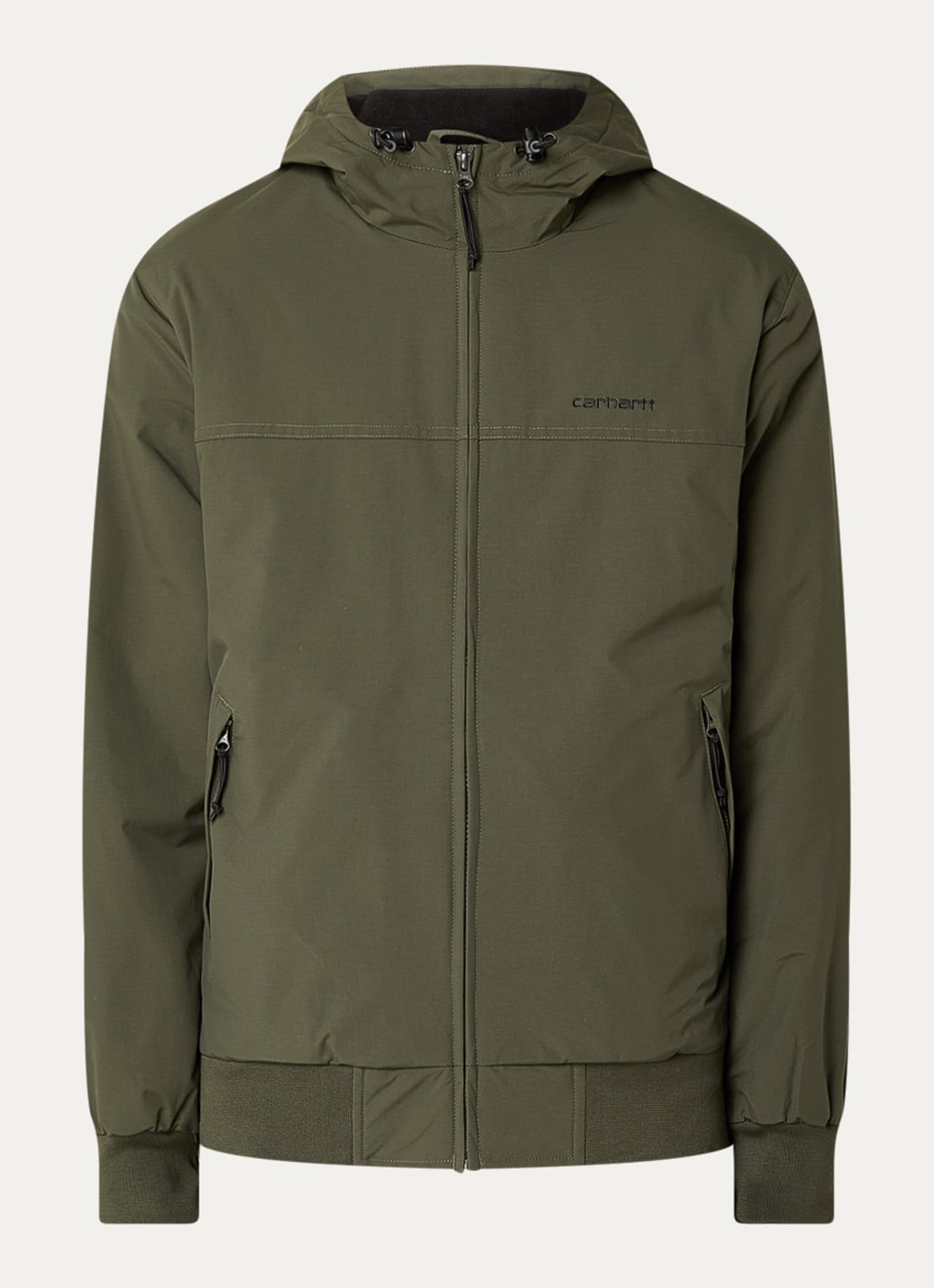 Carhartt WIP Sail windjack met capuchon en fleece voering - voorkant 2 legergroen