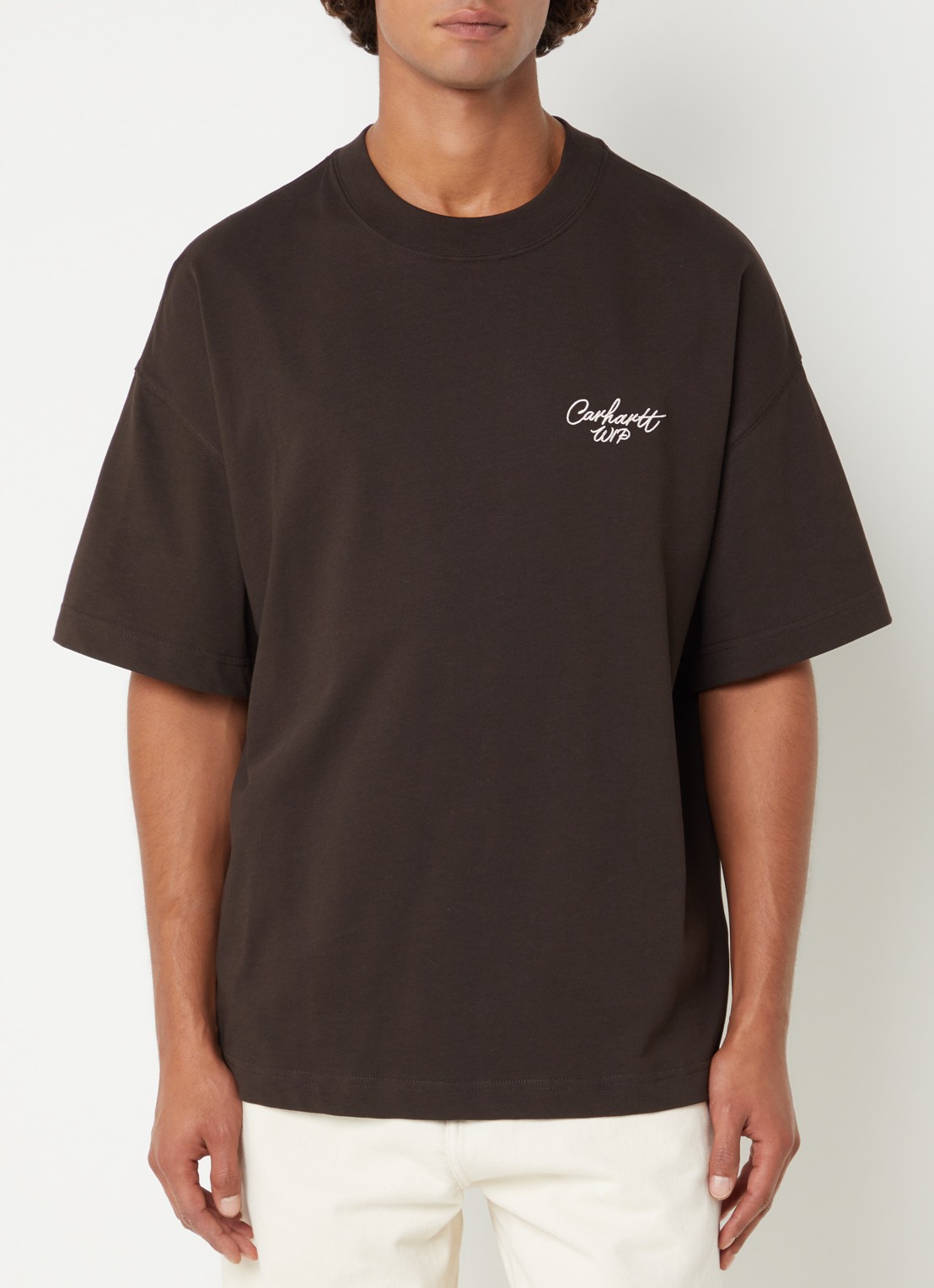 Carhartt WIP Script T-shirt met logoborduring - detail 3 donkerbruin