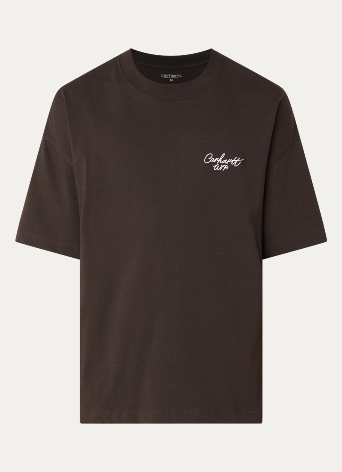 Carhartt WIP Script T-shirt met logoborduring - voorkant donkerbruin