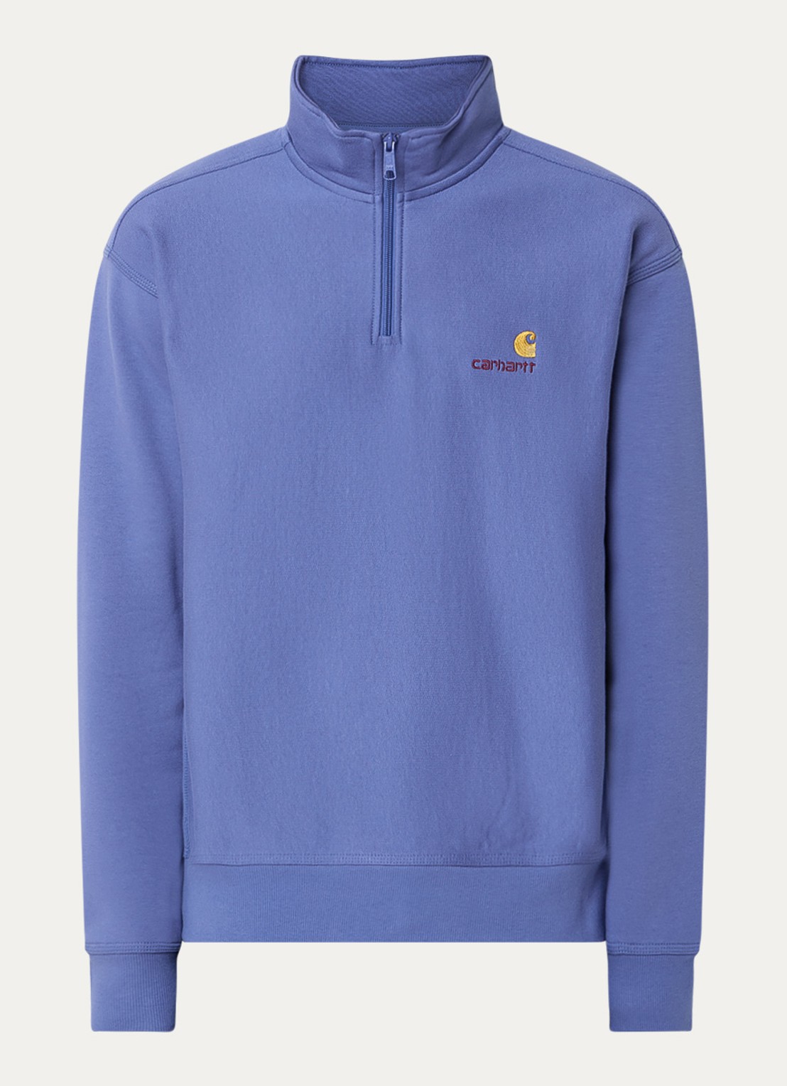 Carhartt WIP Sweater met halve rits en logoborduring - voorkant blauw