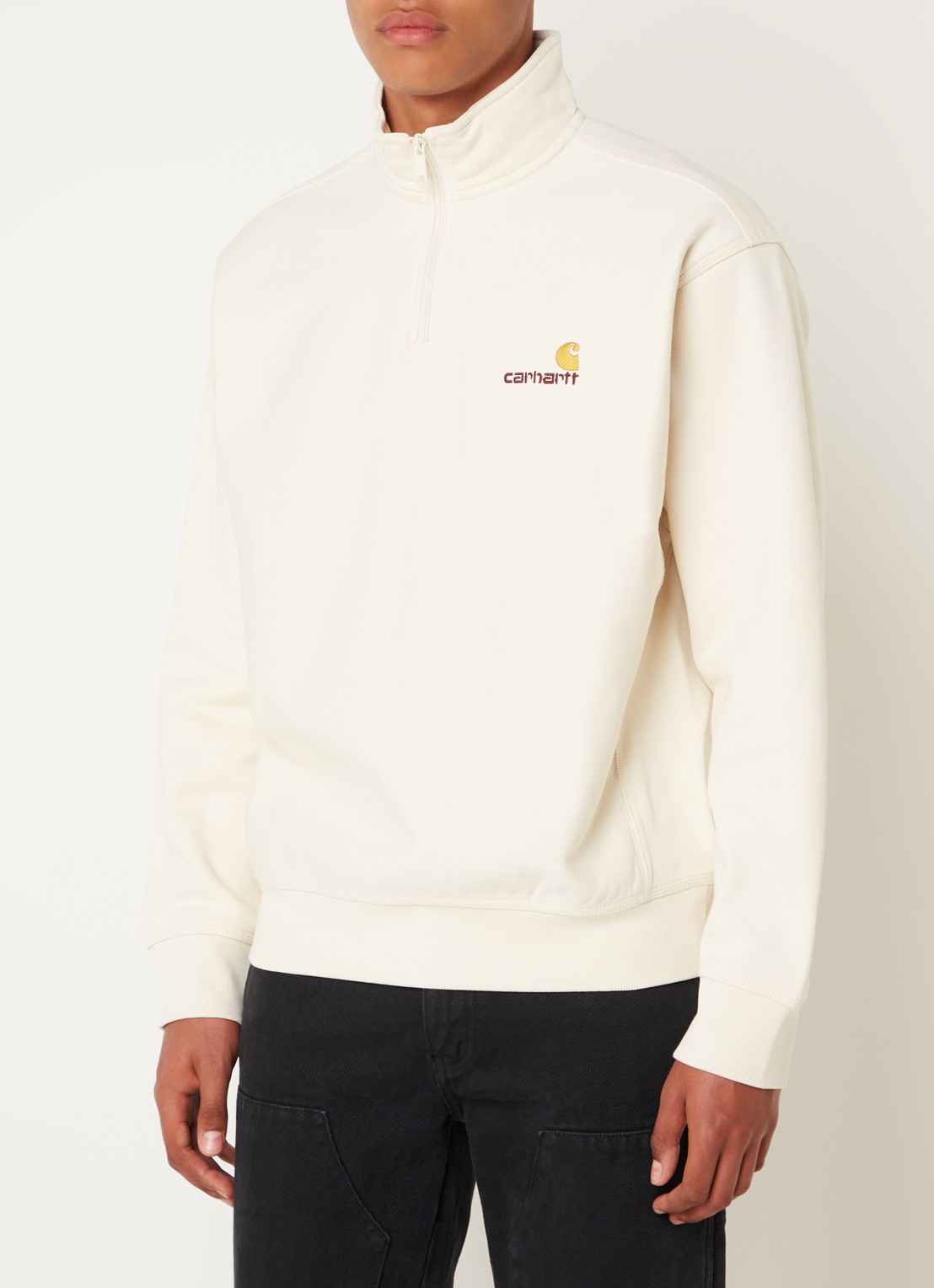 Carhartt WIP Sweater met logo en halve rits - detail ivoor