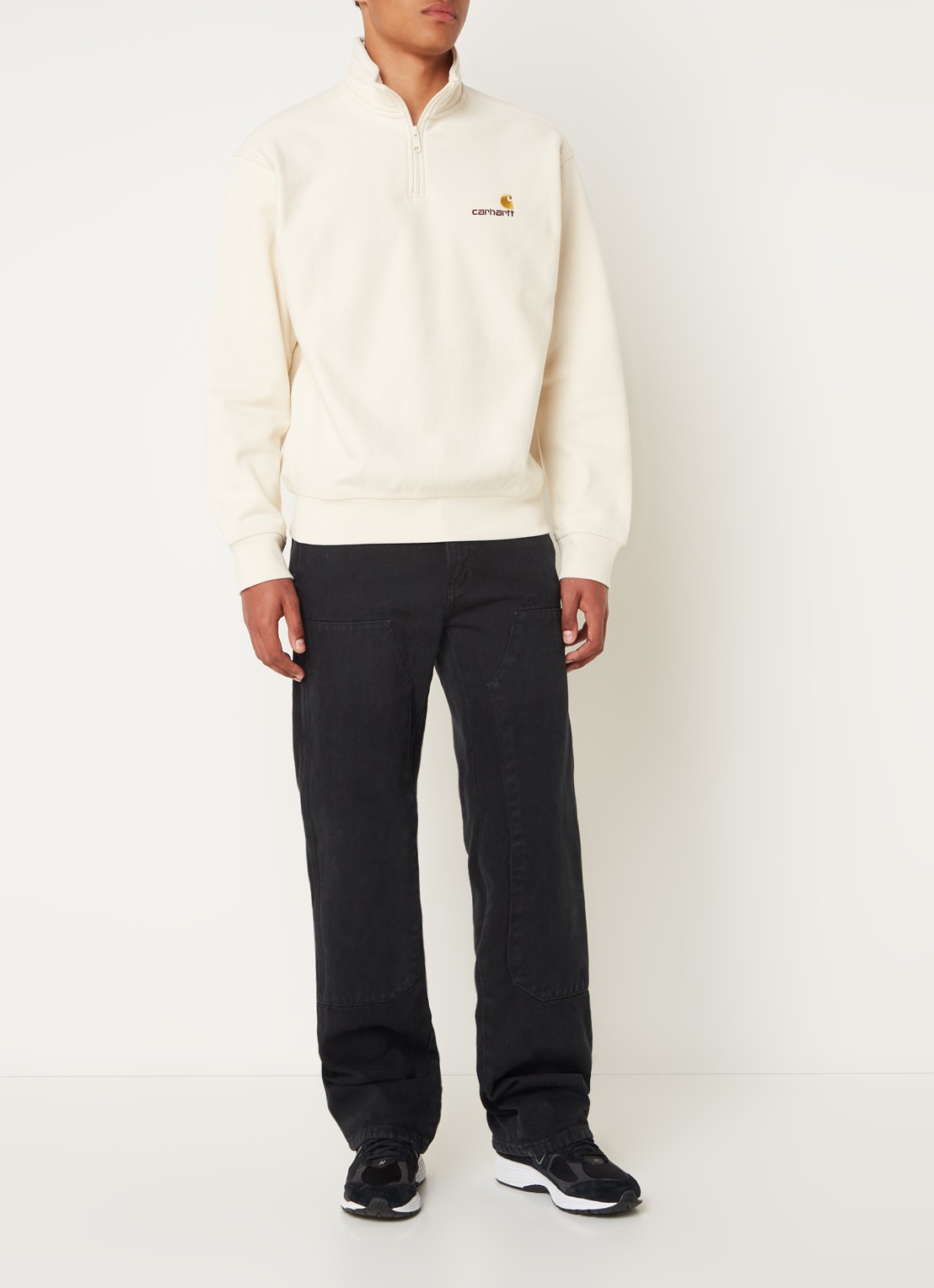 Carhartt WIP Sweater met logo en halve rits - voorkant 3 ivoor
