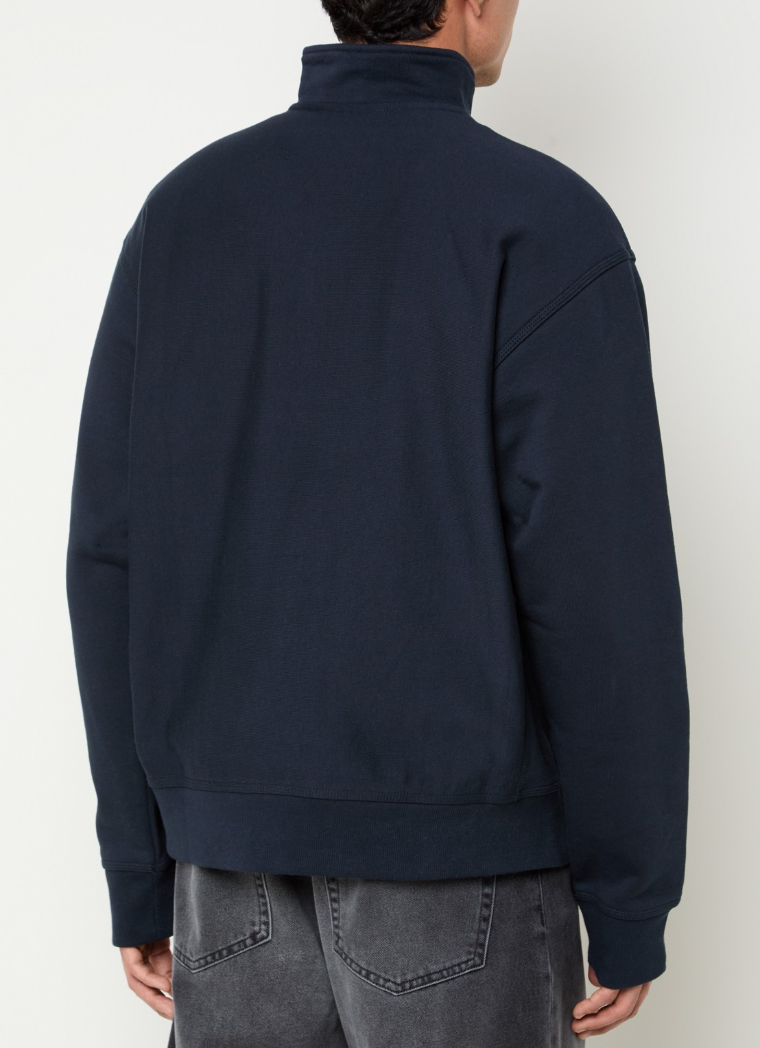 Carhartt WIP Sweater met logo en halve rits - achterkant 3 donkerblauw
