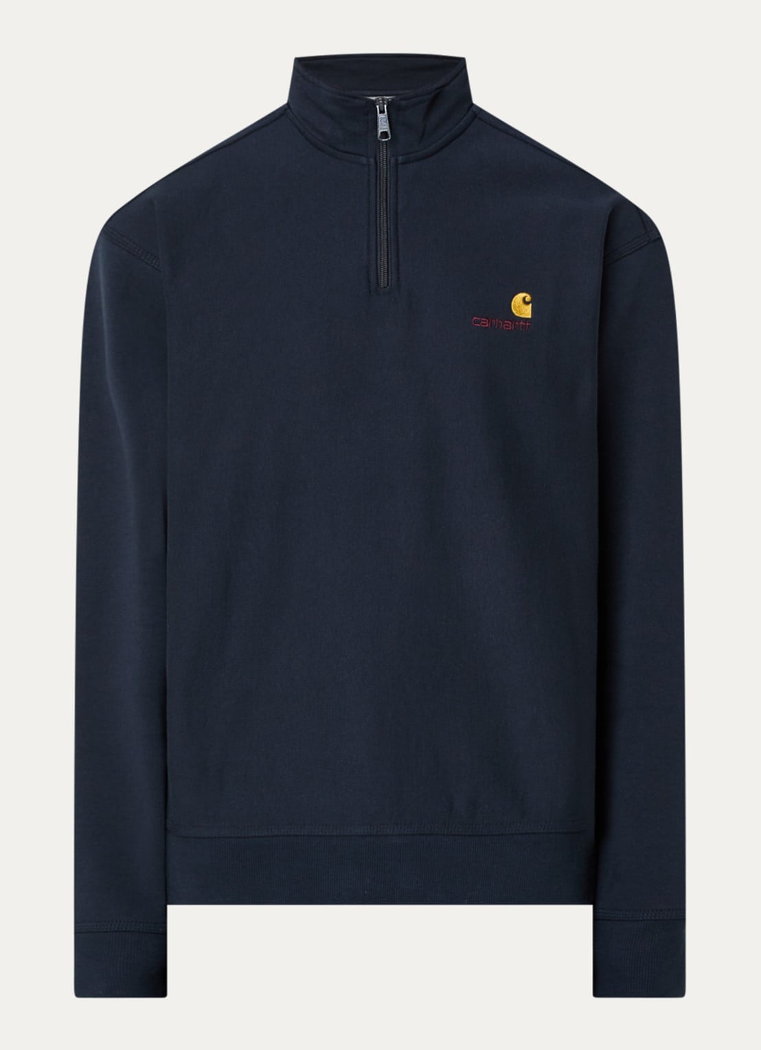 Carhartt WIP Sweater met logo en halve rits - voorkant donkerblauw