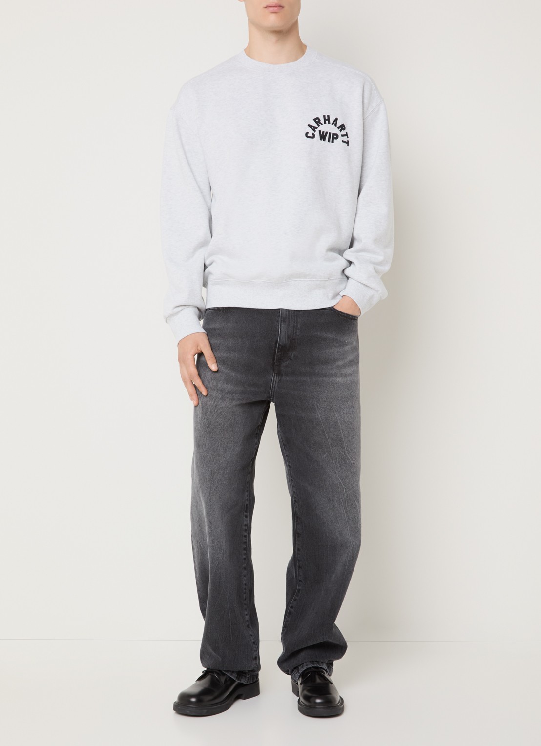 Carhartt WIP Sweater met logoborduring - voorkant 4 grijsmele