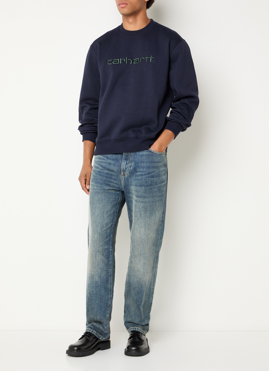 Carhartt WIP Sweater met logoborduring - voorkant 3 donkerblauw