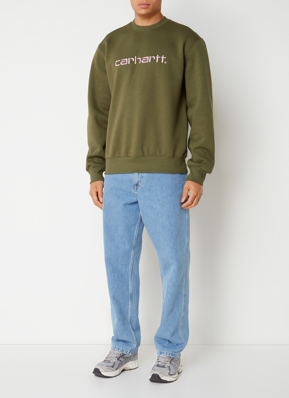 Carhartt WIP Sweater met logoborduring - voorkant 2 legergroen