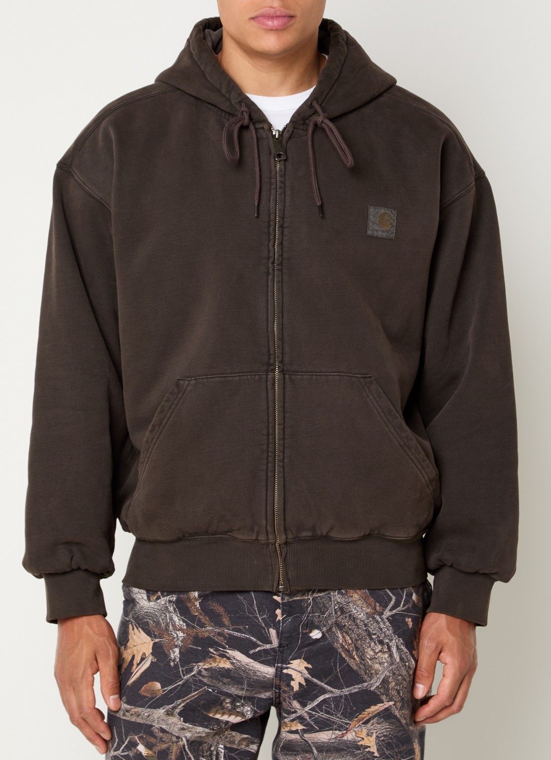 Carhartt WIP Sweatvest met logo en steekzakken - detail donkerbruin