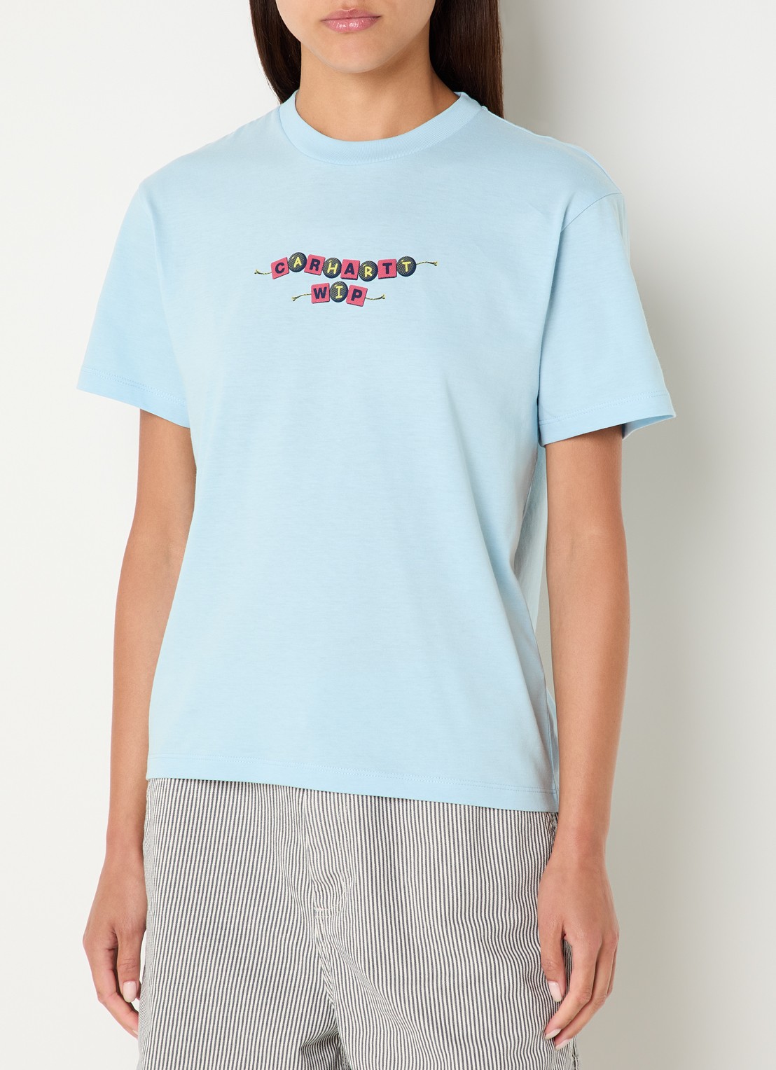Carhartt WIP T-shirt met logoprint - detail 2 lichtblauw