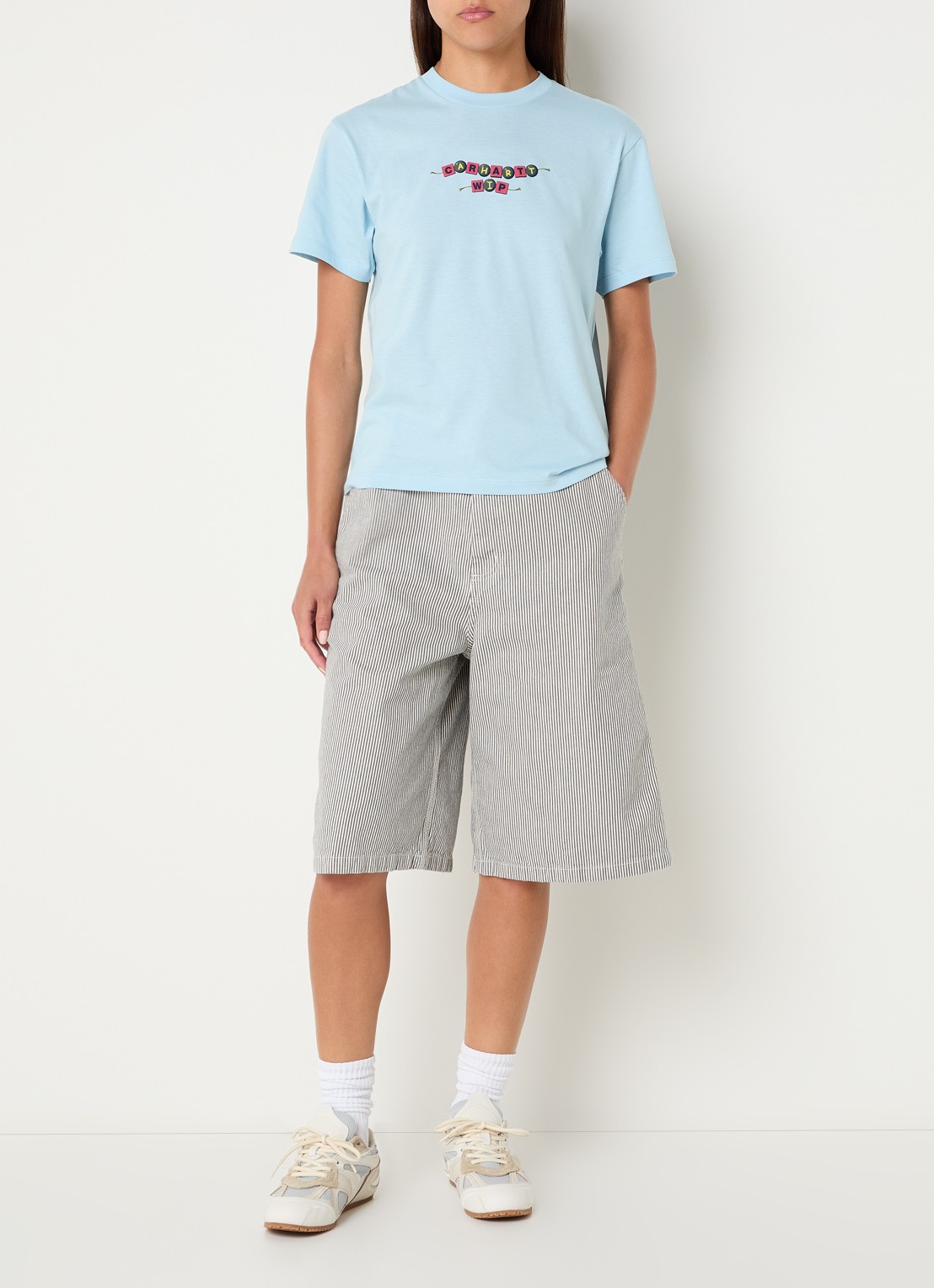 Carhartt WIP T-shirt met logoprint - voorkant 4 lichtblauw
