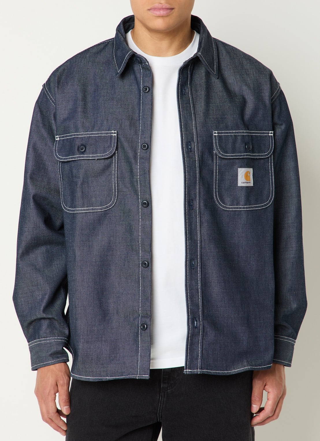 Carhartt WIP Tigan regular fit overshirt met borstzak en logo - detail 4 indigo