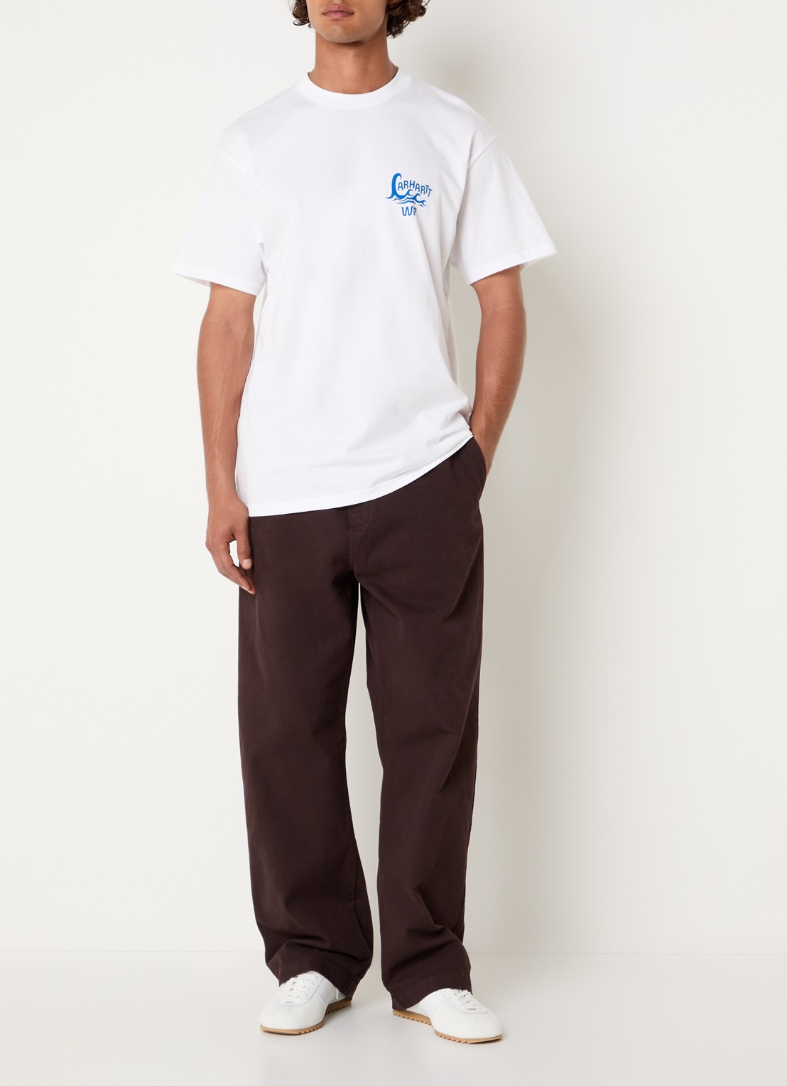 Carhartt WIP Waves T-shirt met logo- en backprint - voorkant 3 wit