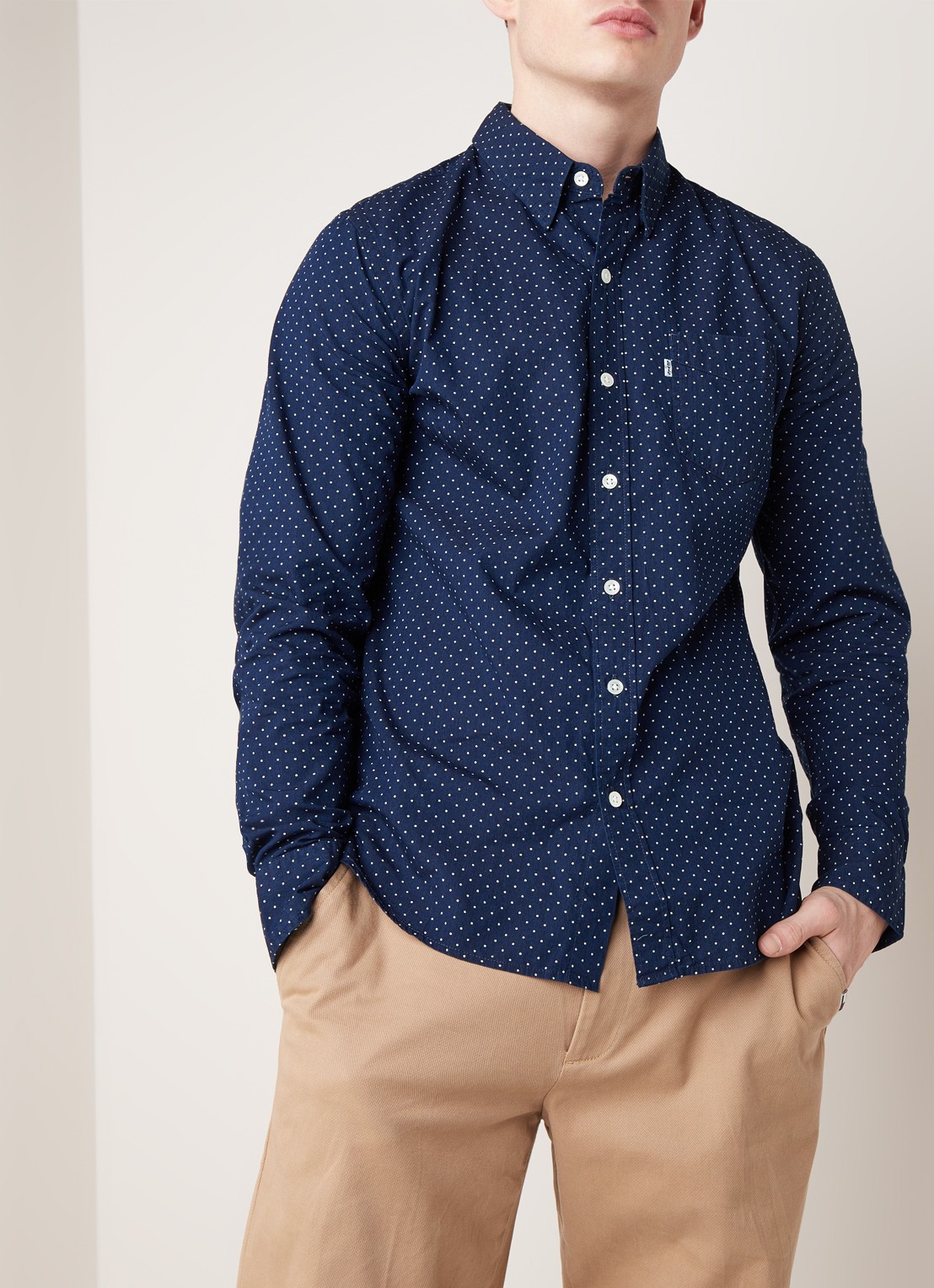 Carlton regular fit overhemd met stippendessin - detail 4 donkerblauw