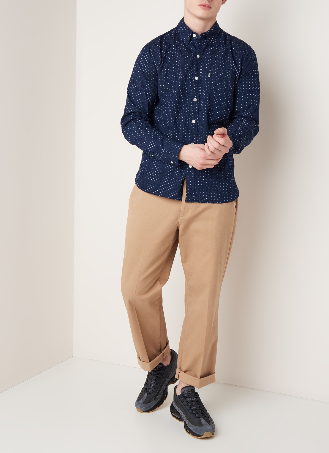 Carlton regular fit overhemd met stippendessin - voorkant 3 donkerblauw