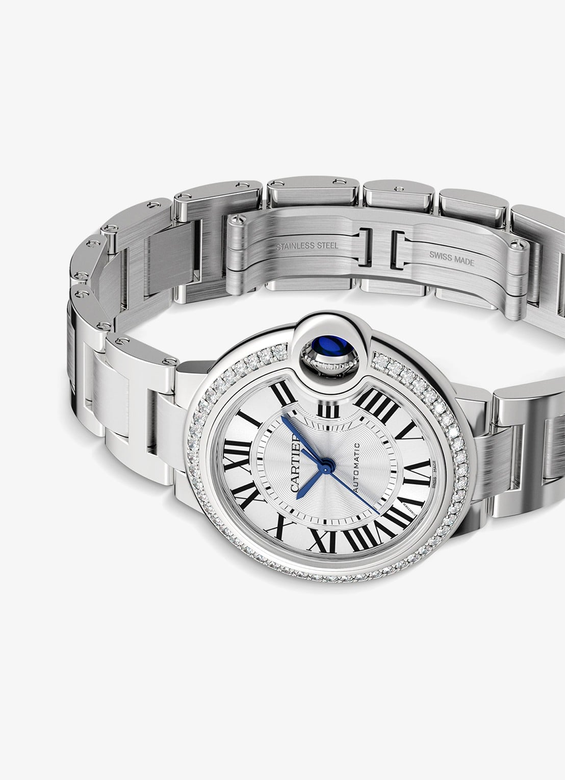 Cartier Ballon Bleu de Cartier horloge, 33 mm, met 0.58 ct diamant CRW4BB0023 - detail 5 zilver