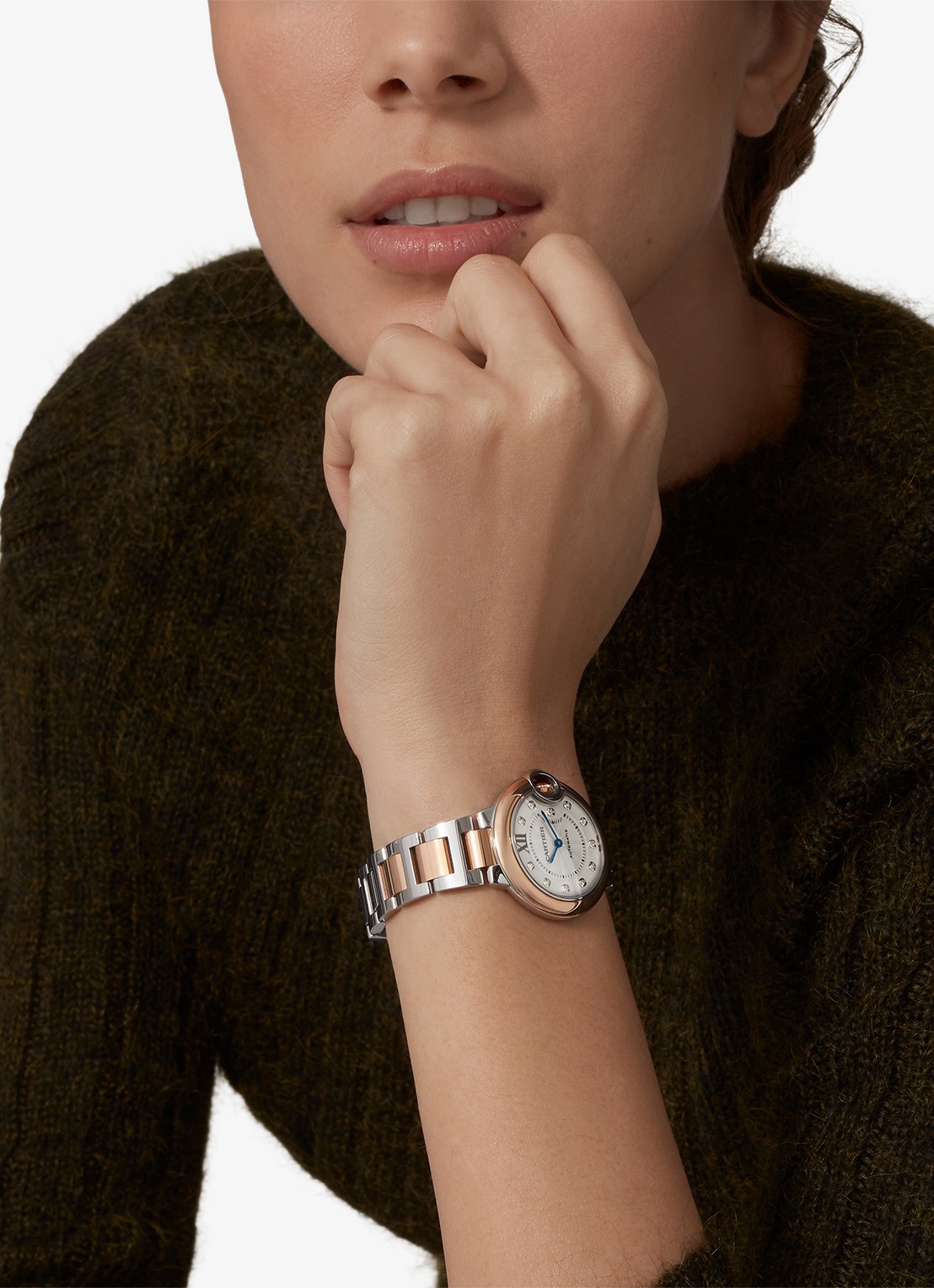 Cartier Ballon Bleu de Cartier horloge, 33 mm, van 18 karaat roségoud en staal met 0,05 ct diamant CRW3BB0021 - voorkant 2 roségoud