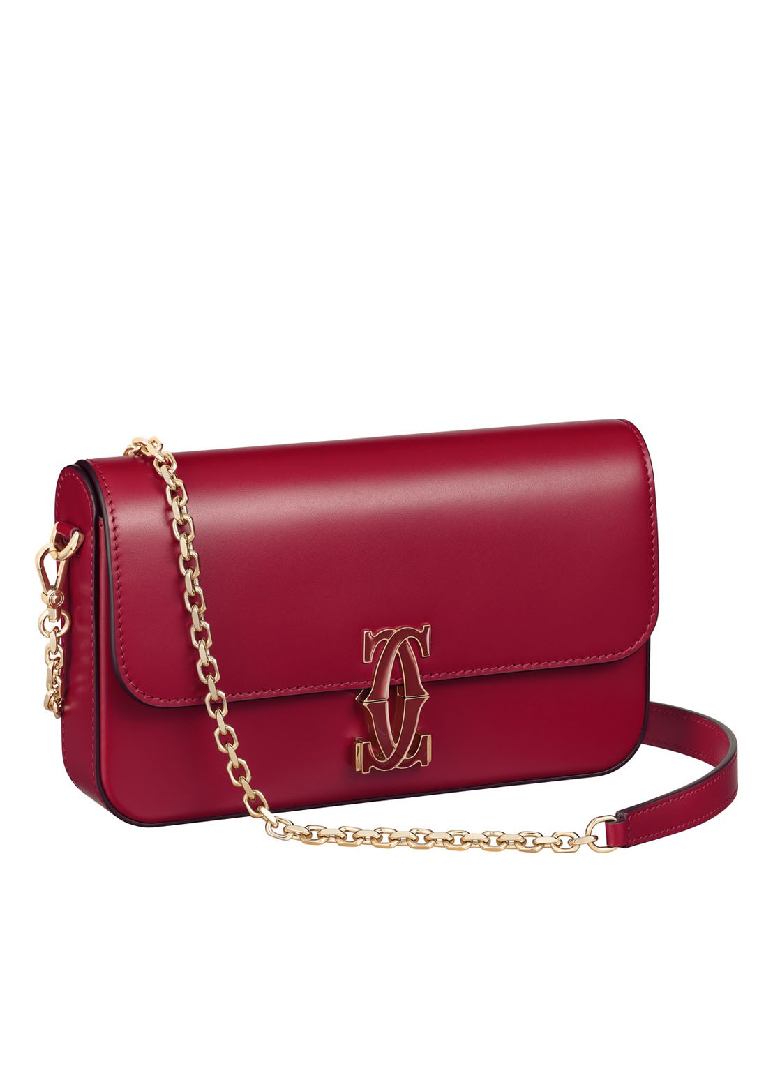 Cartier Double C Mini Chain crossbodytas van kalfsleer CRL1002306 - voorkant kersenrood