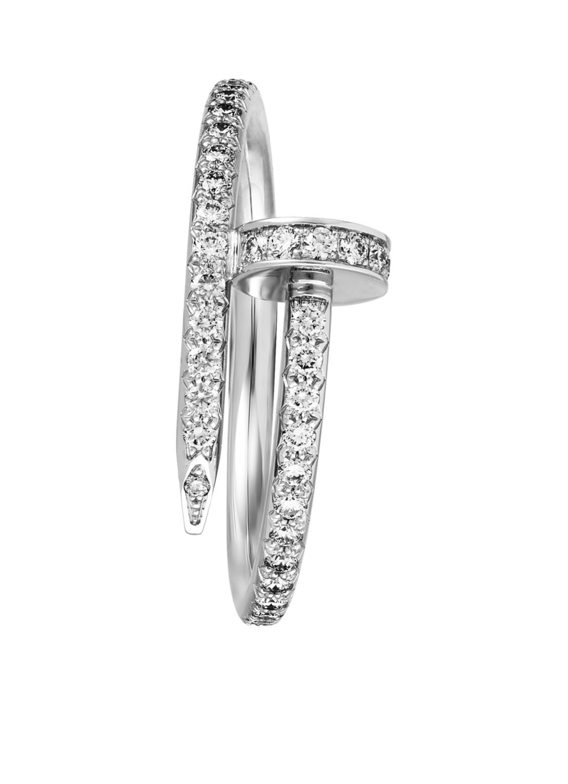 Cartier Juste un Clou ring, small model van 18 karaat witgoud met 0.40 ct diamant CRB42316 - voorkant 2 witgoud
