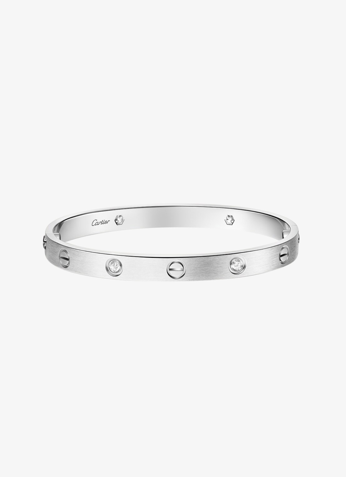 Cartier LOVE armband van 18 karaat witgoud met 4 diamanten CRB6080215 - voorkant witgoud